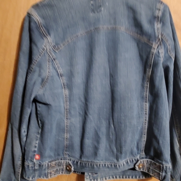 Dickies Distressed Denim Dark Wash Trucker Jean Jacket Large. Stretch. - Picture 3 of 6